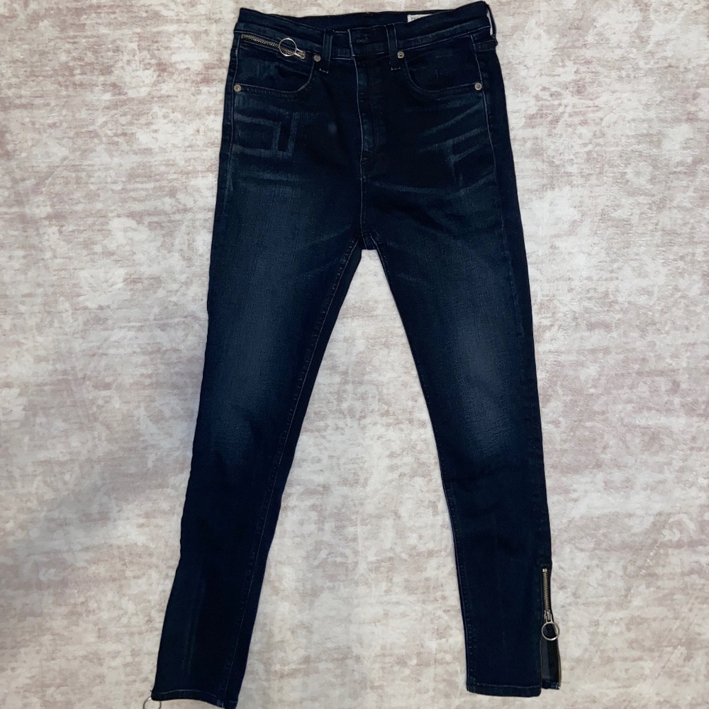 Rag & Bone Skinny Jeans Size 29 Dark Wash Zip Ankle & Pocket Ring Pull